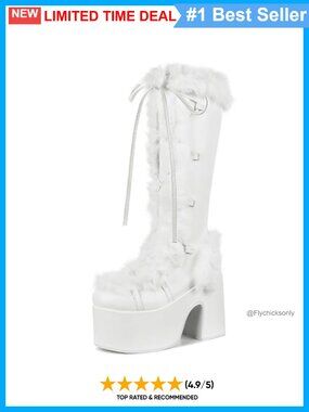 Platform Knee High Boots Faux Fur Block Heel Winter Gothic Shoes